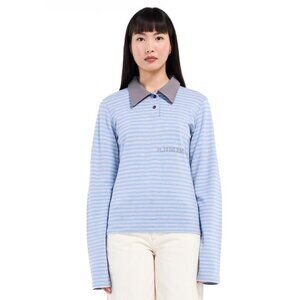 KERNEMILK Women's Energy Polo Blouse Size XS/S In Light Grey/Light Blue
